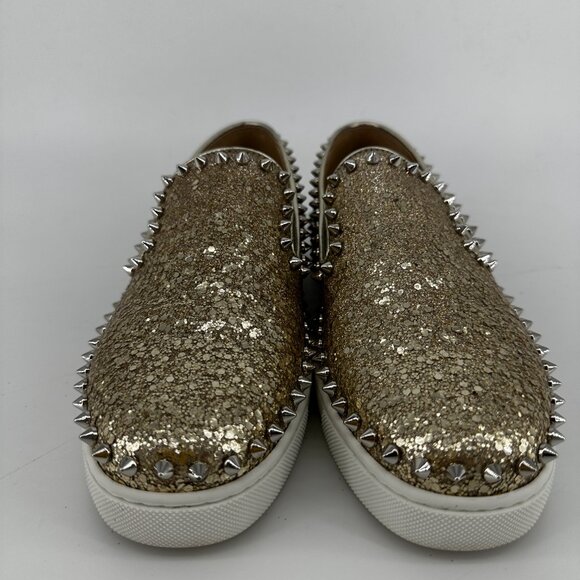 Louboutin Gold Pik Boat Flat - Size 38.5 - Picture 2 of 11